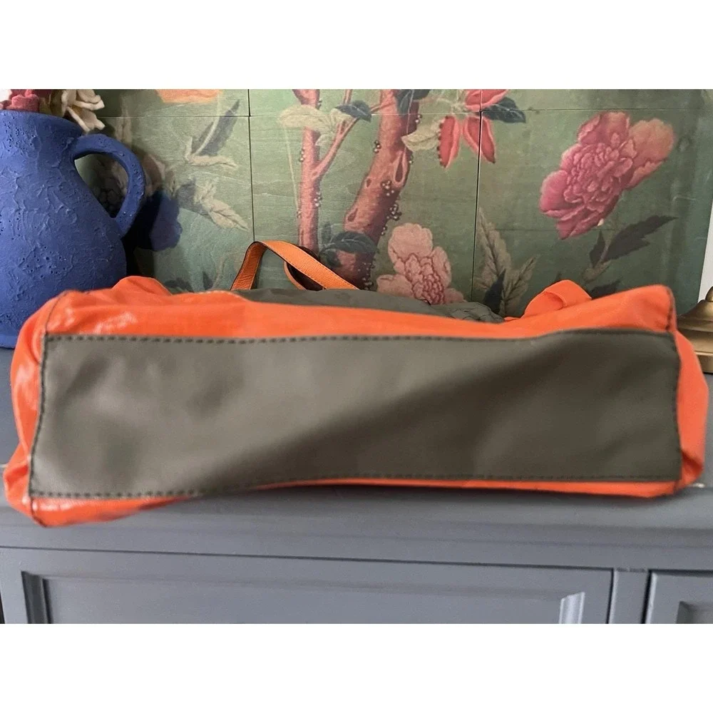 Vintage Juicy Couture Neon Orange & Olive Green Oversized Tote Bag Bows